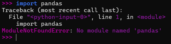 Image from an error. 'ModuleNotFoundError' in Python