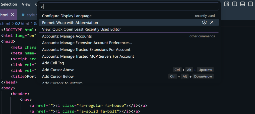 A tip for VSCode, accessing the menu bar with shortcuts 