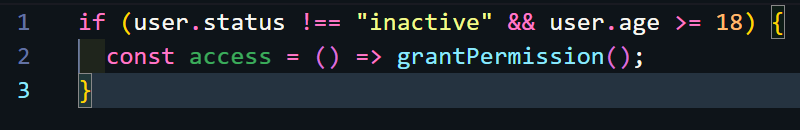 Code comparison between a standard font and a font with ligatures enabled, highlighting the clarity of logical operators.